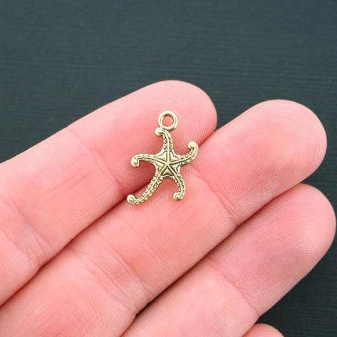 15 Starfish Antique Gold Tone Charms 2 Sided - GC011