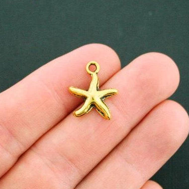 15 Starfish Antique Gold Tone Charms - GC922