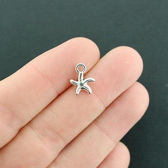 15 Starfish Antique Silver Tone Charms 2 Sided - SC1303
