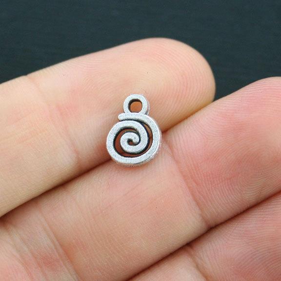 15 Spiral Antique Silver Tone Charms 2 Sided - SC3991