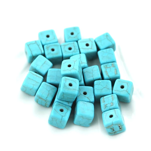 Cube Perles Howlite Naturelles 8mm - Turquoise - 15 Perles - BD1414