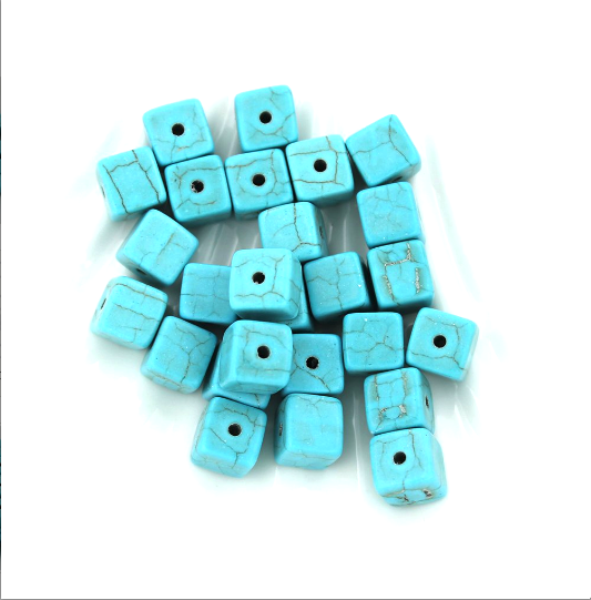 Cube Natural Howlite Beads 8mm - Turquoise - 15 Beads - BD1414