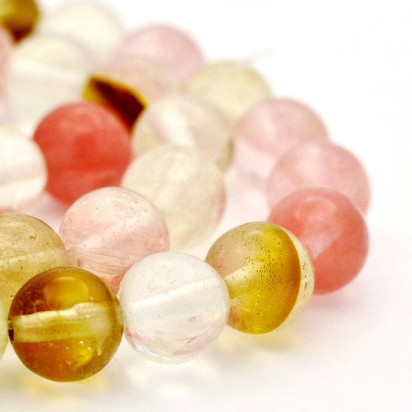 Round Glass Beads 10mm - Watermelon Pink and Green - 15 Beads - BD911