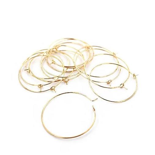 Gold Tone Earring Wires - Wine Charms Hoops - 34mm - 15 Pieces - Z859