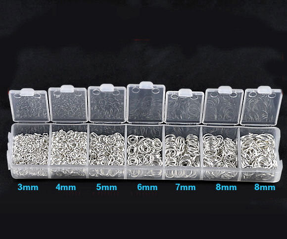 1500 Jump Rings BRIGHT Silver Tone Assorted Sizes in Handy Storage Box - JBOX1
