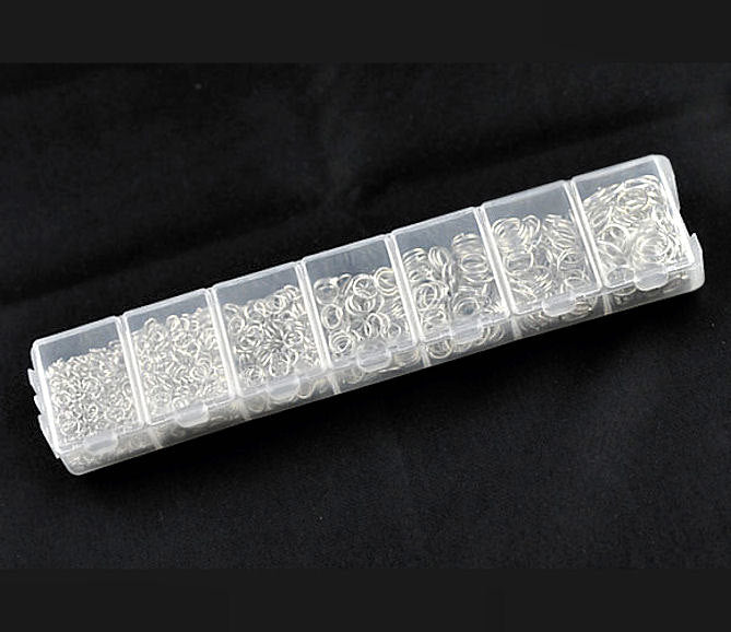 1500 Jump Rings BRIGHT Silver Tone Assorted Sizes in Handy Storage Box - JBOX1