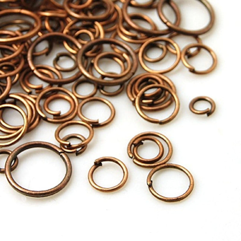 1500 Jump Rings Copper Tone Assorted Sizes in Handy Storage Box - Z058