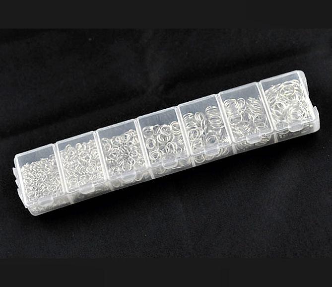 1500 Jump Rings Silver Tone Assorted Sizes in Handy Storage Box - JBOX3