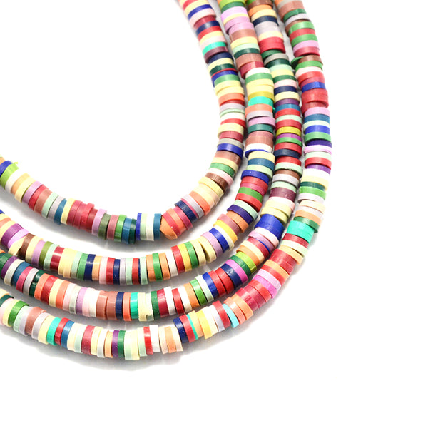Heishi Polymer Clay Beads 6mm x 1mm - Muted Rainbow Colors - 1 Strand 380 Beads - BD1325