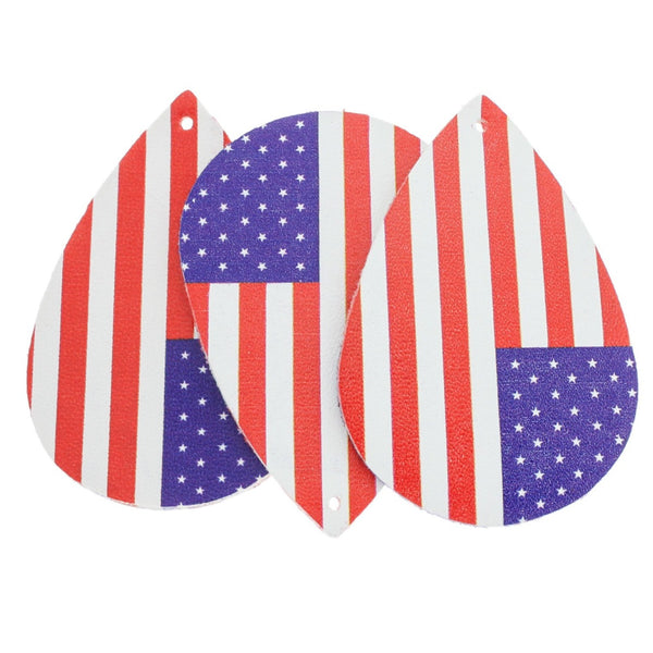 Imitation Leather Teardrop Pendants - American Flag - 4 Pieces - LP058