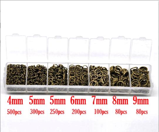 1510 Jump Rings Antique Bronze Assorted Sizes in Handy Storage Box - JBOX9