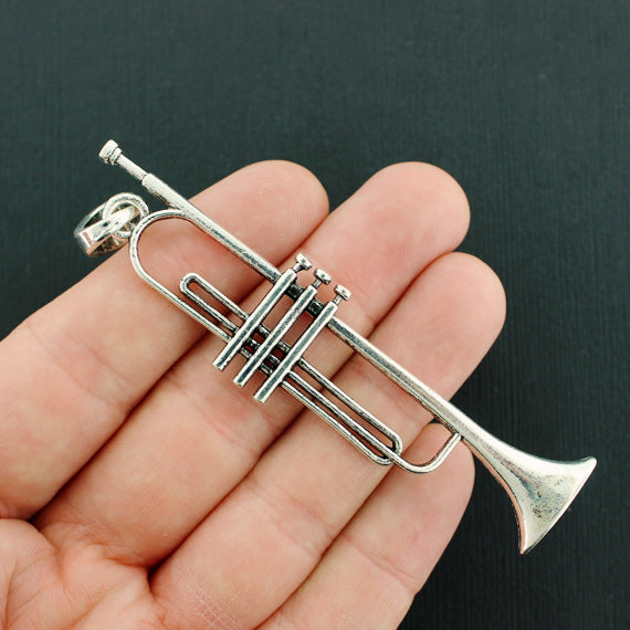 Trumpet Antique Silver Tone Charm - SC7850