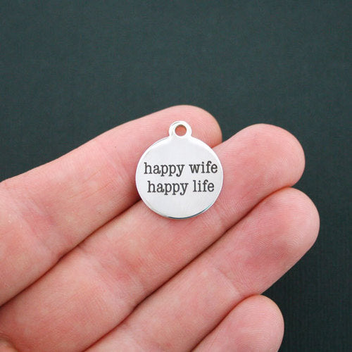 Happy Wife Happy Life Breloques en acier inoxydable - BFS001-0151