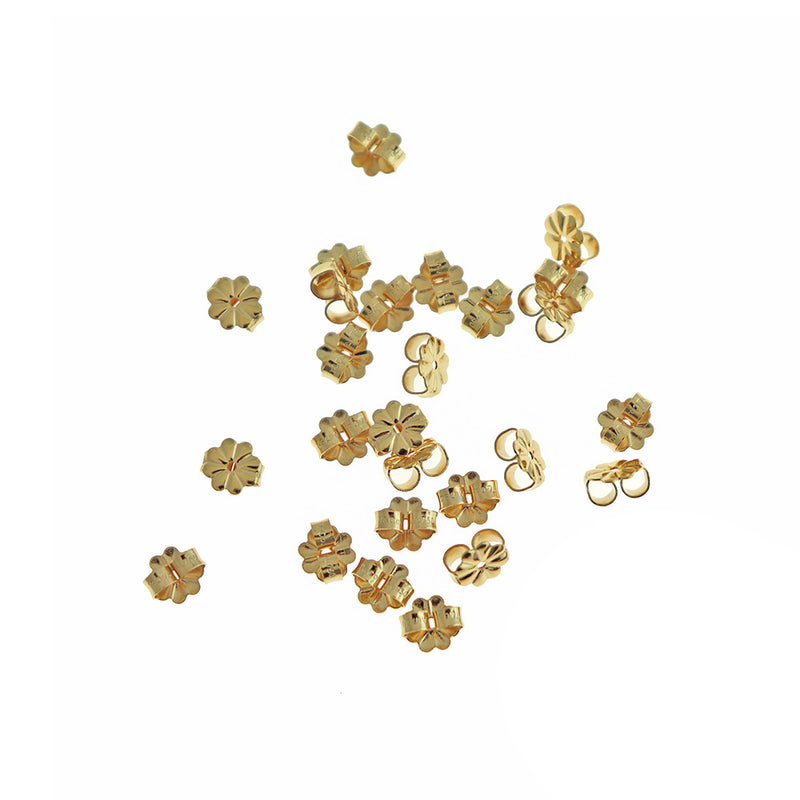 Gold Stainless Steel Earrings Backs - 6.5mm x 6mm - 50 Pieces - FD1074