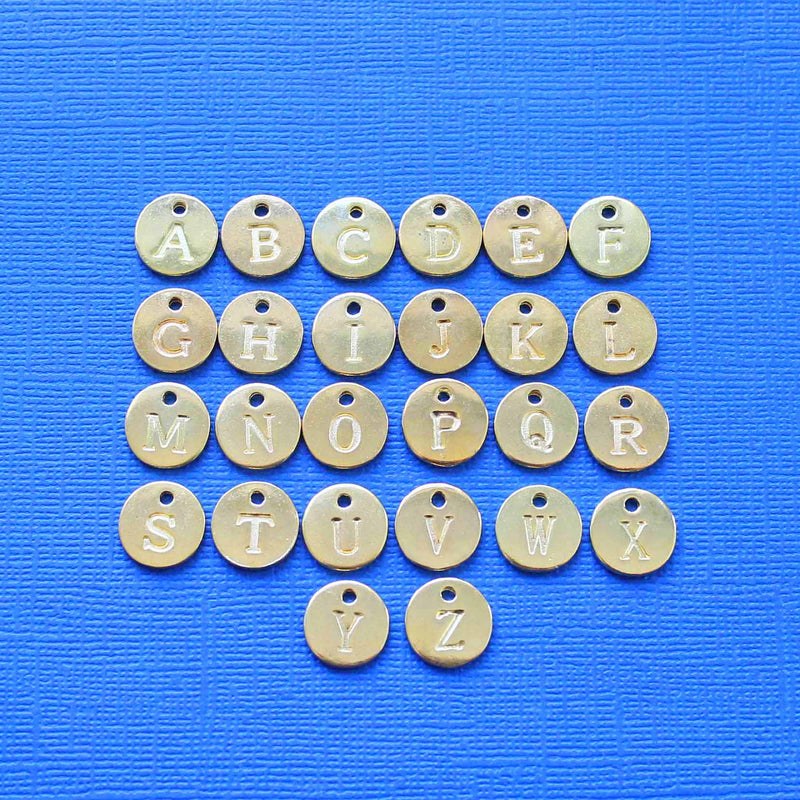 SALE 26 Alphabet Letter Gold Tone Charms 2 Sided - 1 Set - ALPHA2300