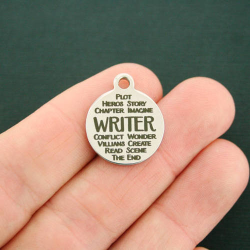 Writer Word Collage Stainless Steel Charms - BFS001-1542