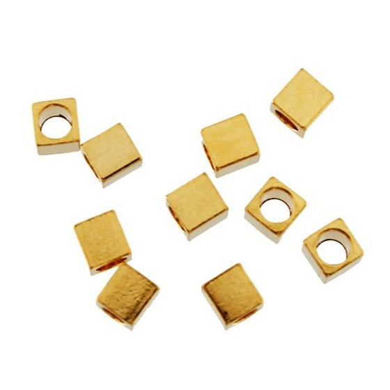 Perles intercalaires Cube en acier inoxydable 3 mm x 3 mm - ton or - 4 perles - FD786