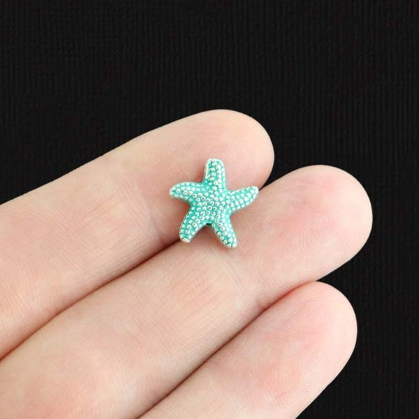 8 Blue Starfish Silver Tone Enamel Charms - E1477