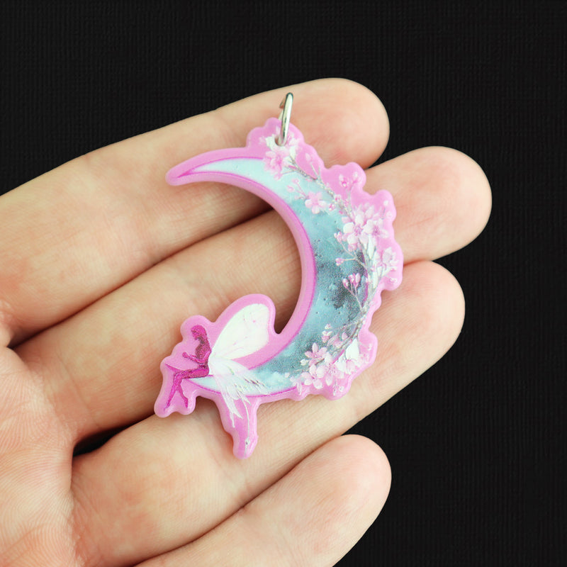 2 Crescent Moon Fairy Acrylic Charms 2 Sided - K663