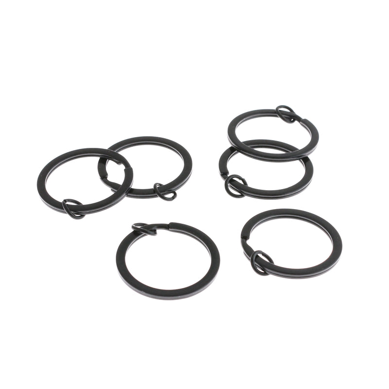 Black Enamel Key Rings with Attached Jump Ring - 30mm - 20 Pieces - FD263