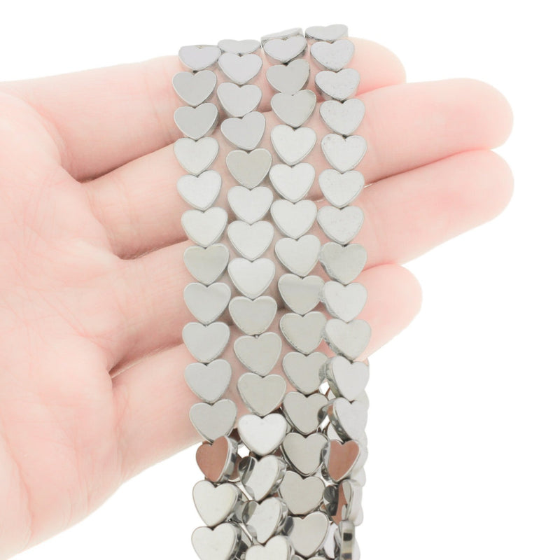 Heart Hematite Beads 7mm - Metallic Silver - 1 Strand 63 Beads - BD1050