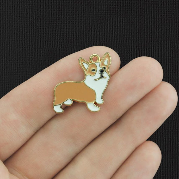 4 breloques en émail doré Corgi Dog - E794