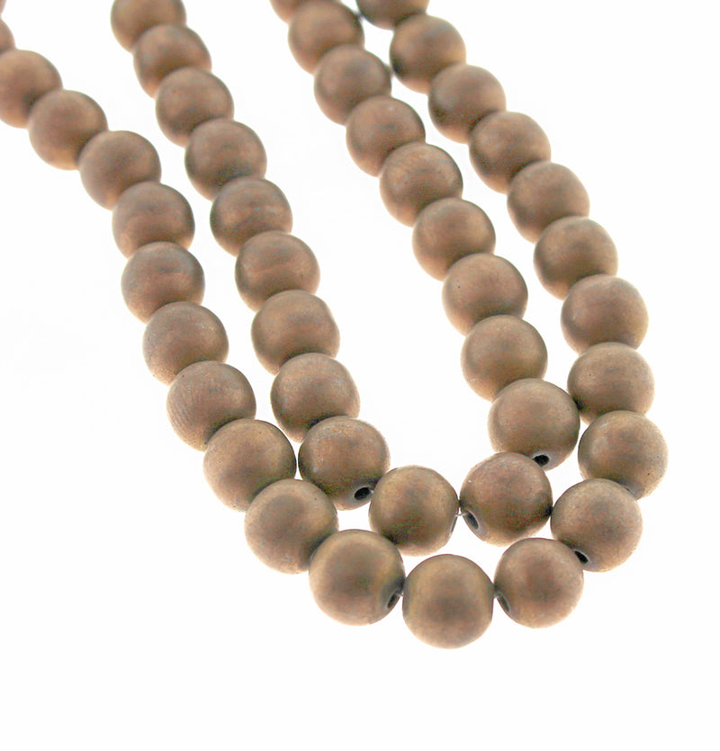 8mm Hematite Beads - Frosted Electroplated Copper - 1 Full Strand - Approx 50 Beads - BD856