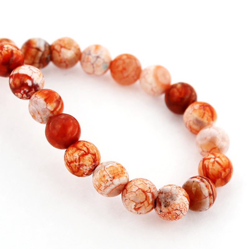 Perles rondes en agate de feu naturelle 10 mm - Oranges et rouges ardents - 1 brin 43 perles - BD789