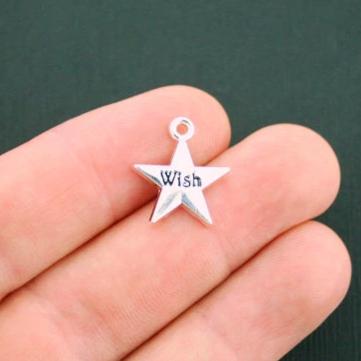 4 Wish Star Antique Silver Tone Charms - SC5694