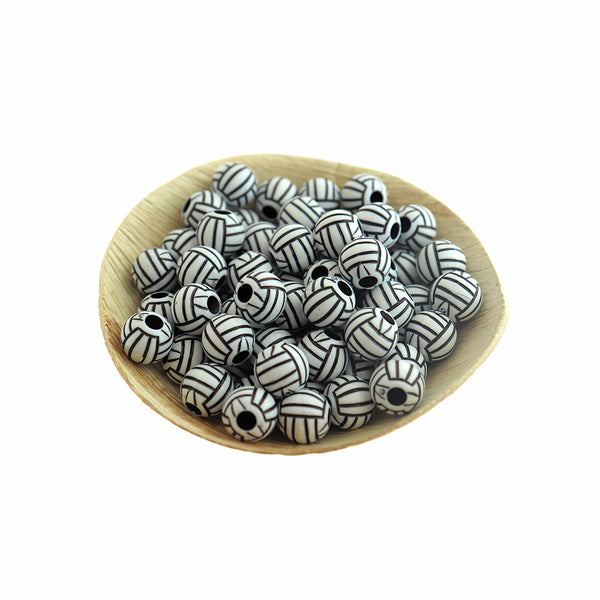 Round Acrylic Beads 10mm - Volleyball - 20 Beads - BD1551