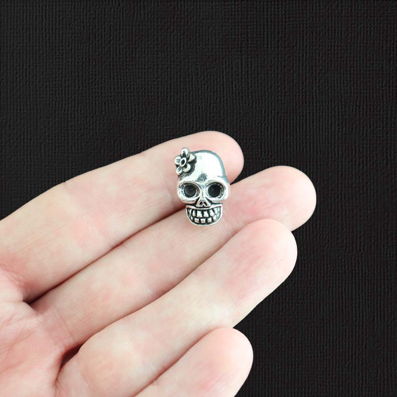 4 Skull Antique Silver Tone Charms - SC693