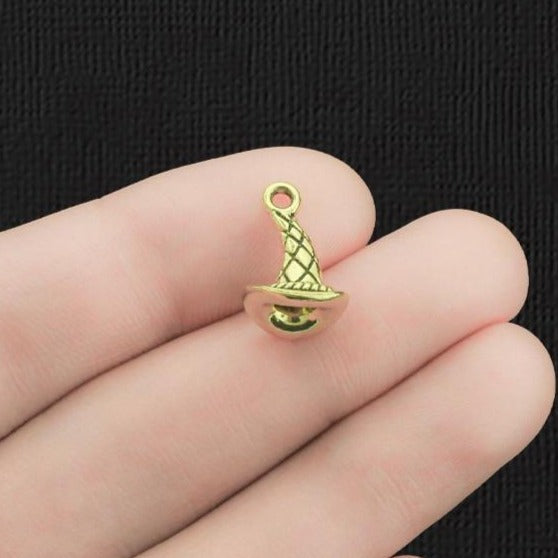 4 Witch Hat Antique Gold Tone Charms 3D - GC401