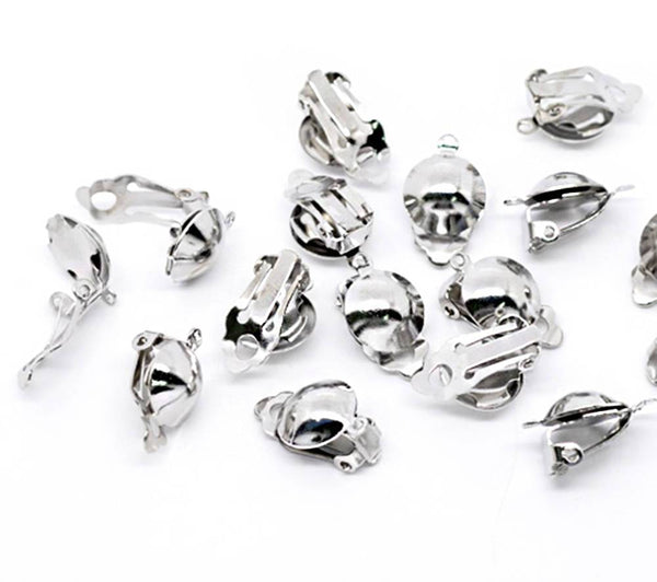 Boucles d'oreilles argentées - Clip On - 20mm x 12mm - 16 pièces 8 paires - Z424