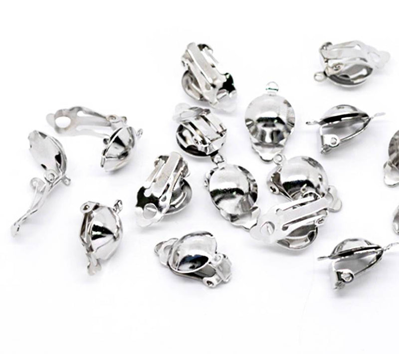 Silver Tone Earrings - Clip On - 20mm x 12mm - 16 Pieces 8 Pairs - Z424