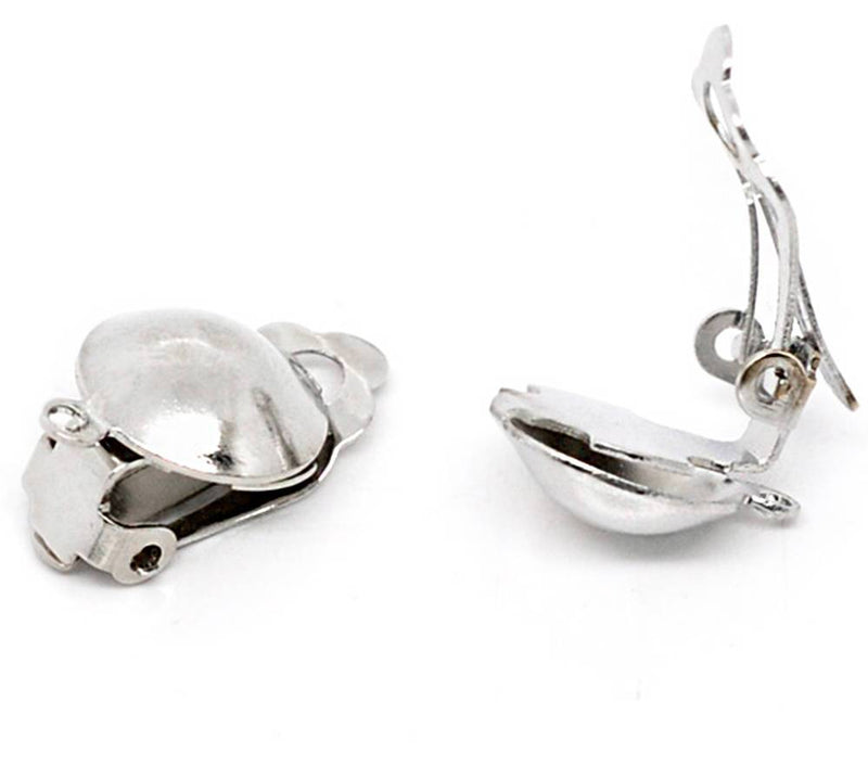 Silver Tone Earrings - Clip On - 20mm x 12mm - 16 Pieces 8 Pairs - Z424
