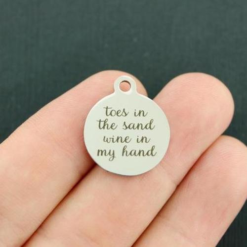 Beach Stainless Steel Charms - Toes in the sand, wine in my hand - BFS001-1607