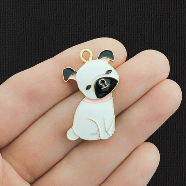 2 Pug Gold Tone Enamel Charms - E1097