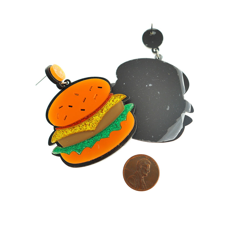 Boucles d'Oreilles Hamburger Paillettes - Clou - 64mm x 51mm - 2 Pièces 1 Paire - ER865