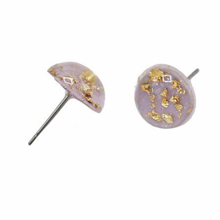 Resin Stainless Steel Earrings - Lavender and Gold Studs - 12mm - 2 Pieces 1 Pair - ER329