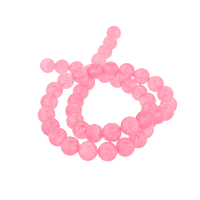 Perles rondes en jade naturel 8 mm - Rose vif - 1 rang 50 perles - BD130