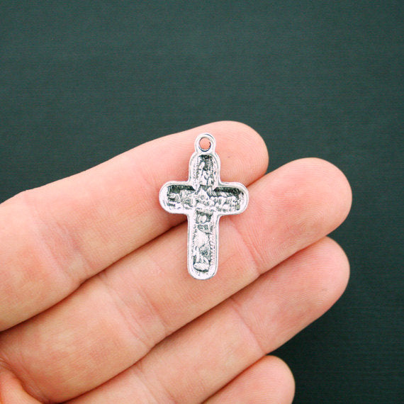 6 Blessed Cross Antique Silver Tone Charms - SC6110