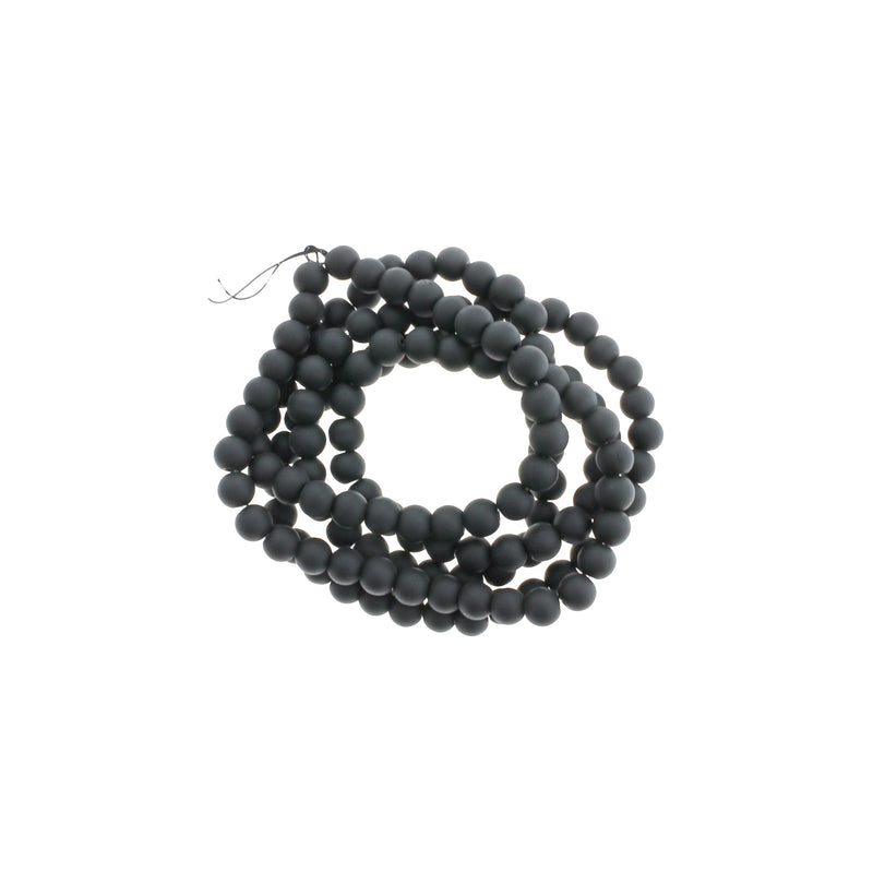 Round Glass Beads 6mm - Frosted Black - 1 Strand 140 Beads - BD2487
