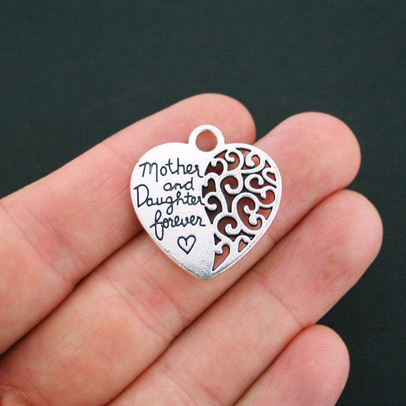 2 Mother Daughter Antique Silver Tone Charms 2 Sided - SC760