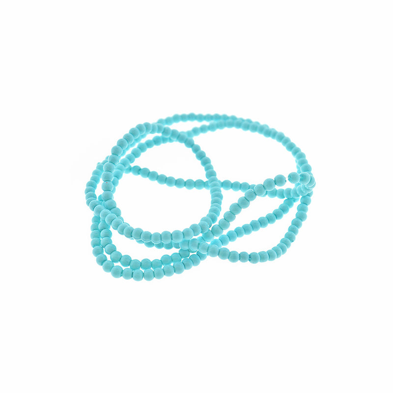Round Glass Beads 4mm - Turquoise - 1 Strand 228 Beads - BD2270
