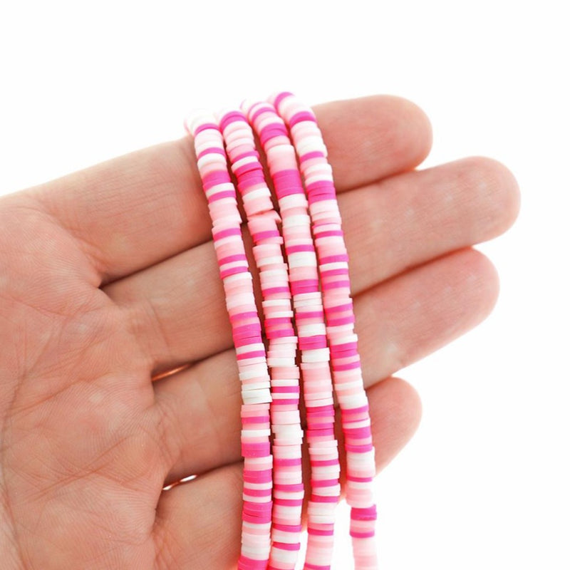 Heishi Polymer Clay Beads 4mm x 1mm - Assorted Pinks - 1 Strand 320 Beads - BD1116