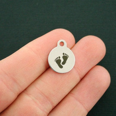 Baby Feet Stainless Steel Small Round Charms - BFS002-1690
