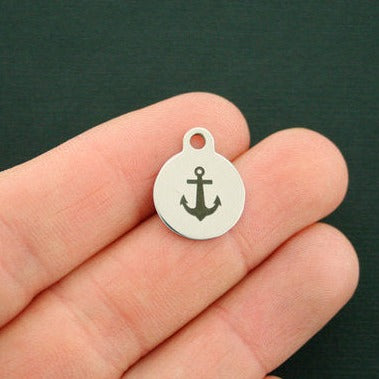 Anchor Stainless Steel Small Round Charms - BFS002-1694