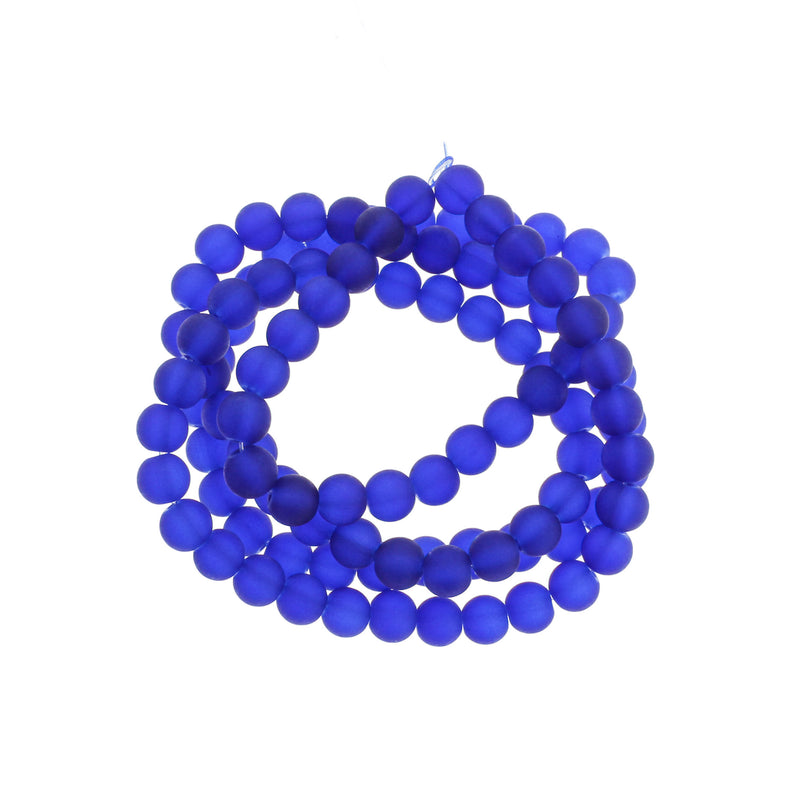 Round Glass Beads 8mm - Frosted Royal Blue - 1 Strand 99 Beads - BD821