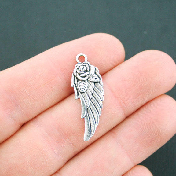BULK 30 Angel Wing Antique Silver Tone Charms 2 faces - SC1669