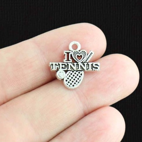 8 I Love Tennis Antique Silver Tone Charms - SC2496